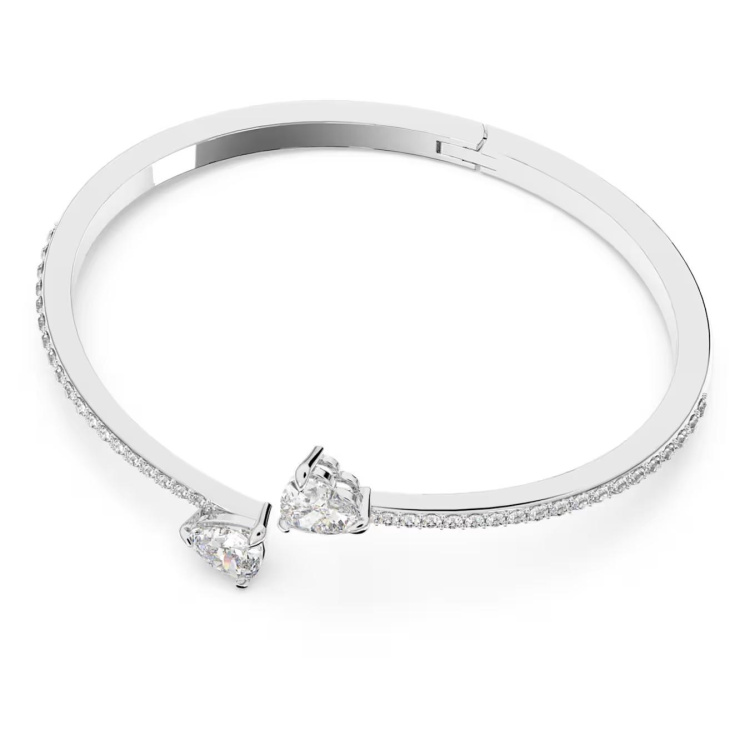 Mesmera bangle Heart, White, Rhodium plated